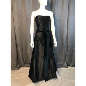 Vintage Scott McClintock Black Satin w/ Velvet Trim A-line Evening Gown Sz 12